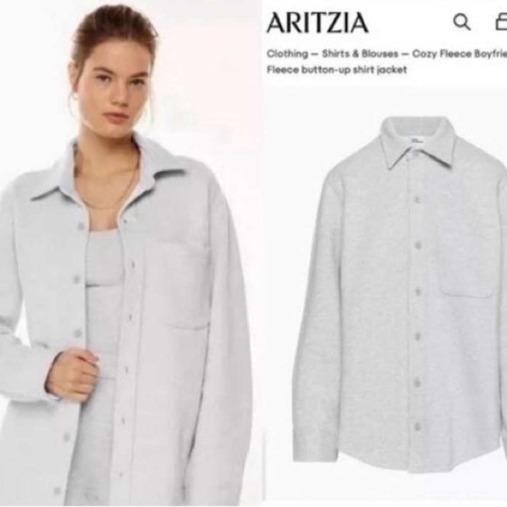 TNA Cozy Button Fleece Boyfriend Fit Button Down Shacket Jacket Gray Grey Small